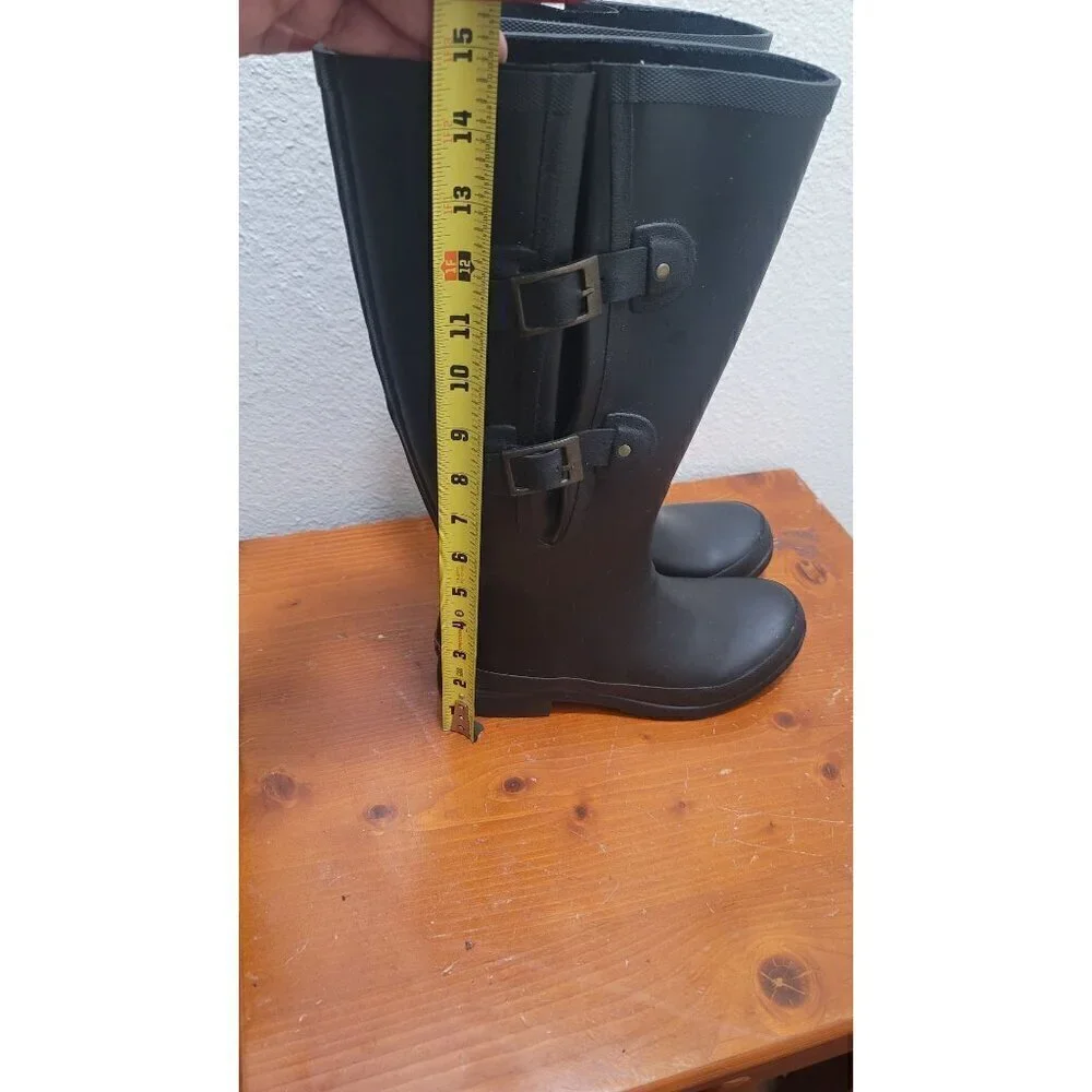 CHOOKA WOMEN'S PREMIUN RAINWEAR FLEX FIT BUCKLED BLACK TALL RAIN WATERPROOF BOOT